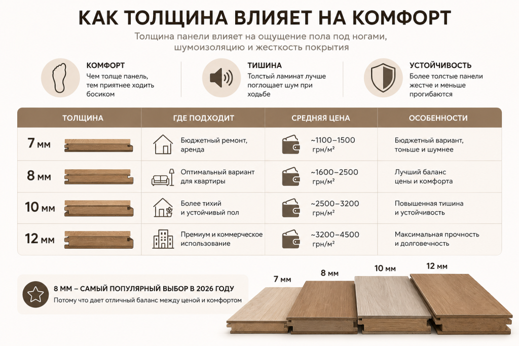 Как выбрать ламинат для пола в 2026 году: классы AC, толщина, влагостойкость и монтаж